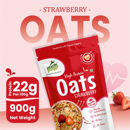 Health Ninja Strawberry Oats | High Protein Breakfast Cereal | Ideal for Oatmeal & delicious snacks | 900 gm Pack (900, Strawberry)