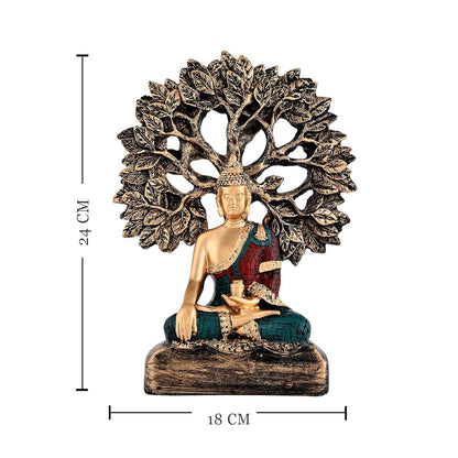 Handcrafted Buddha Showpiece with Tree for Home Décor (Pack of 1, Multi)