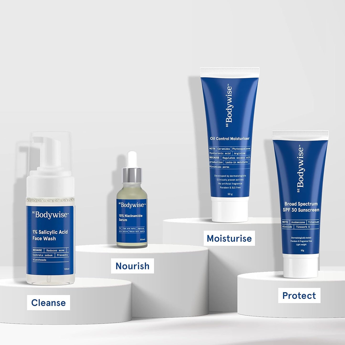 Be Bodywise 1% Salicylic Acid Oil Control Face Wash For Acne & Pimples Acid Reduces Excess Oil Exfoliates Paraben & Soap Free, 120ml