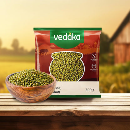Vedaka Popular Unpolished Green Moong Whole (Sabut), 500 g|Naturally Rich in Protein |Naturally Cholesterol free