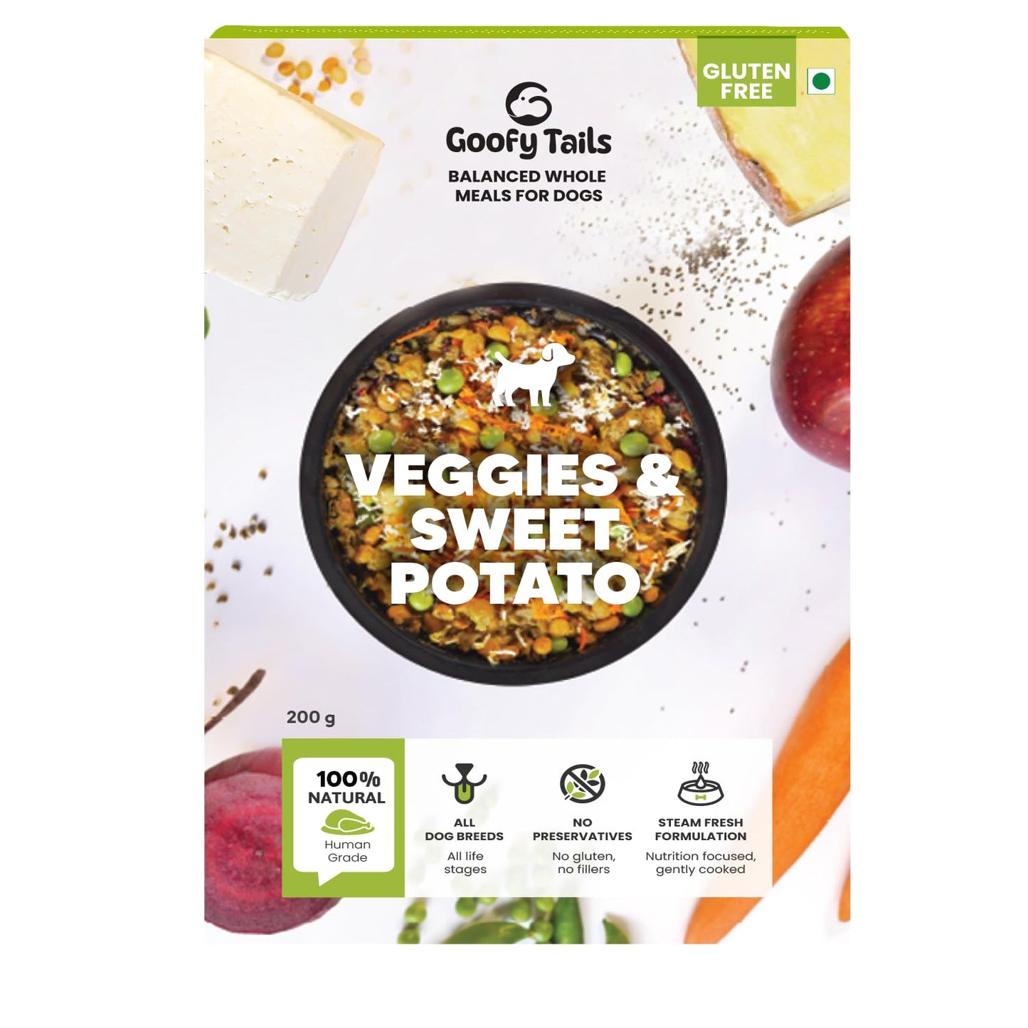 Goofy Tails Veggies & Sweet Potato Wet Dog Food 200g (200g X 1 Pack), Wholesome, Human Grade, Preservative Free, Gluten Free, Vegetarian Gravy for Dogs, Balanced Food for Dogs and Food Topper