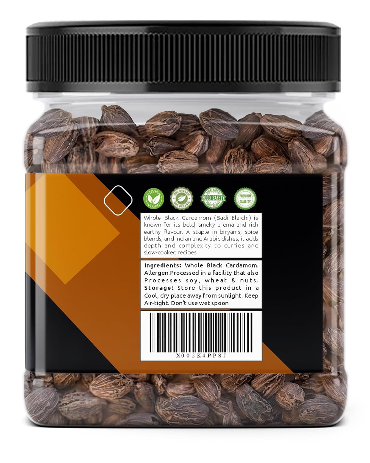 Kitchen Jungle Premium Black Cardamom (Kali Elaichi) 100g | Bold Whole Badi Elaichi Pods | Strong Smoky Aromatic Spice for Biryani, Garam Masala, Curries & Indian Cooking