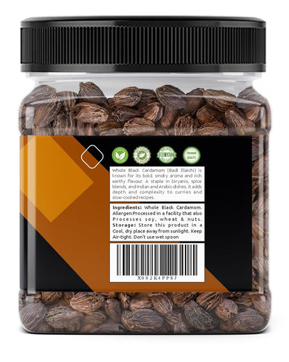 Kitchen Jungle Premium Black Cardamom (Kali Elaichi) 100g | Bold Whole Badi Elaichi Pods | Strong Smoky Aromatic Spice for Biryani, Garam Masala, Curries & Indian Cooking