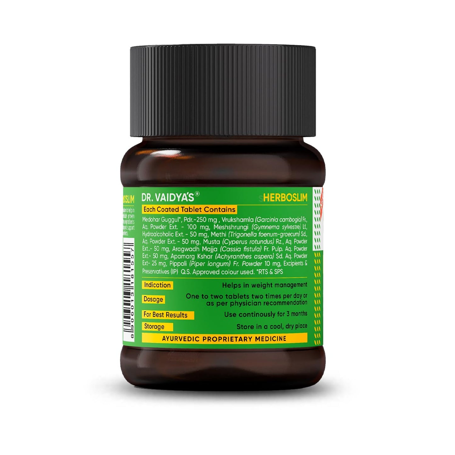 Dr. Vaidya's Herboslim Tablets | Ayurvedic Weight Loss Supplement | Strong Fat Burner for Men & Women | Supports Metabolism & Fat Loss | 30 Capsules | Herbal Fat Burners for Weight Management