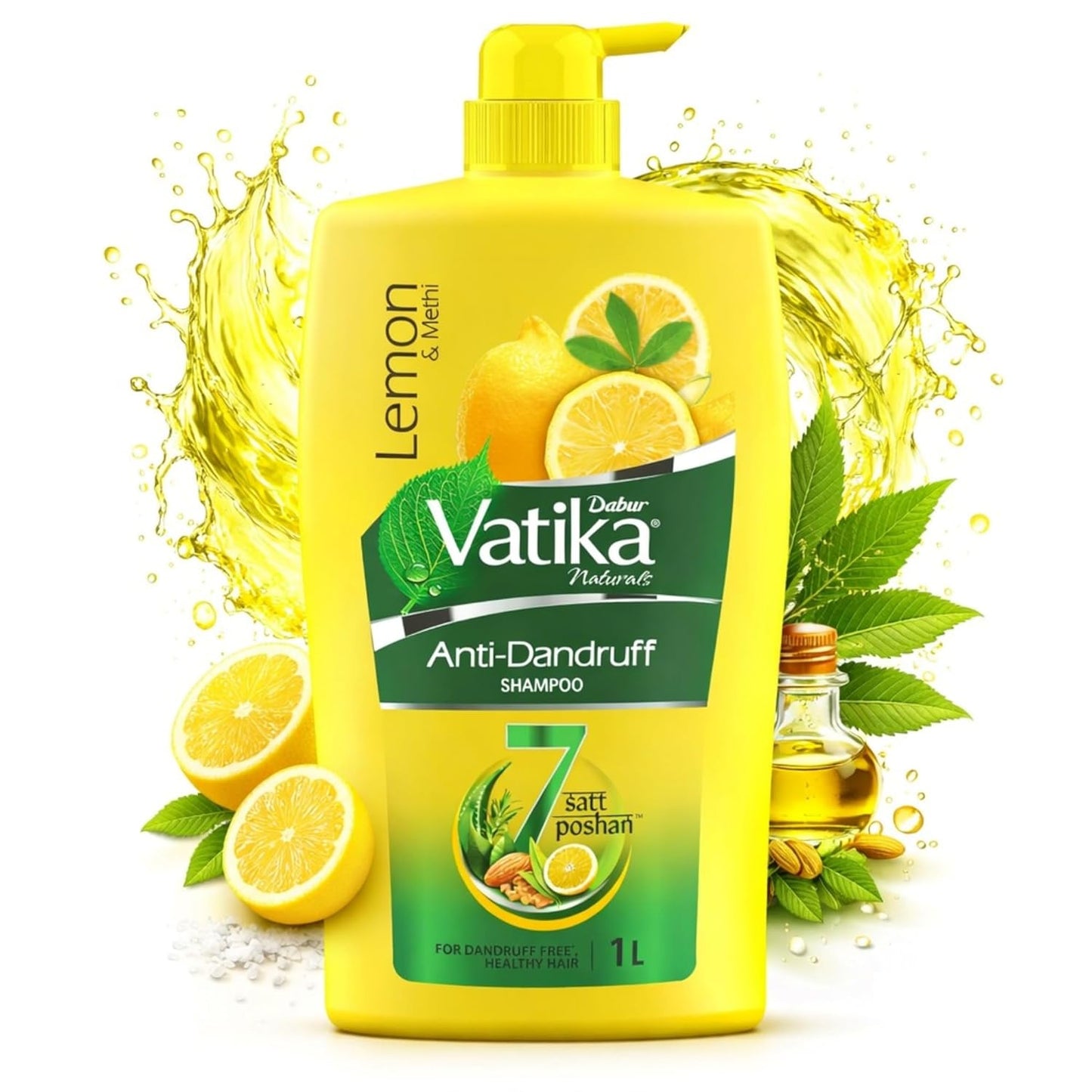 Dabur Vatika Lemon Anti-Dandruff Shampoo - 1 L | Reduces Dandruff from 1st Wash | Moisturises Scalp | Provides Gentle Cleansing, Conditioning & Nourishment to Hair