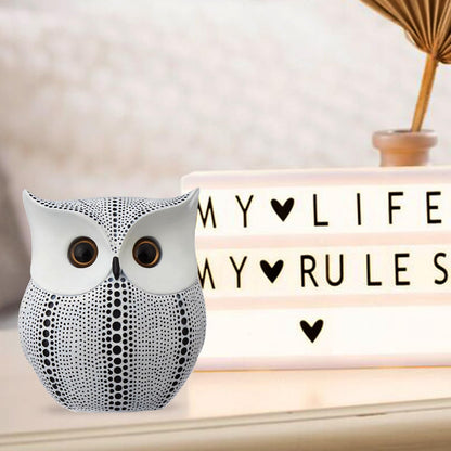 Modern Classy Happy Owl Resin Art Figure Showpiece (White), 13 x 6.5 cm
