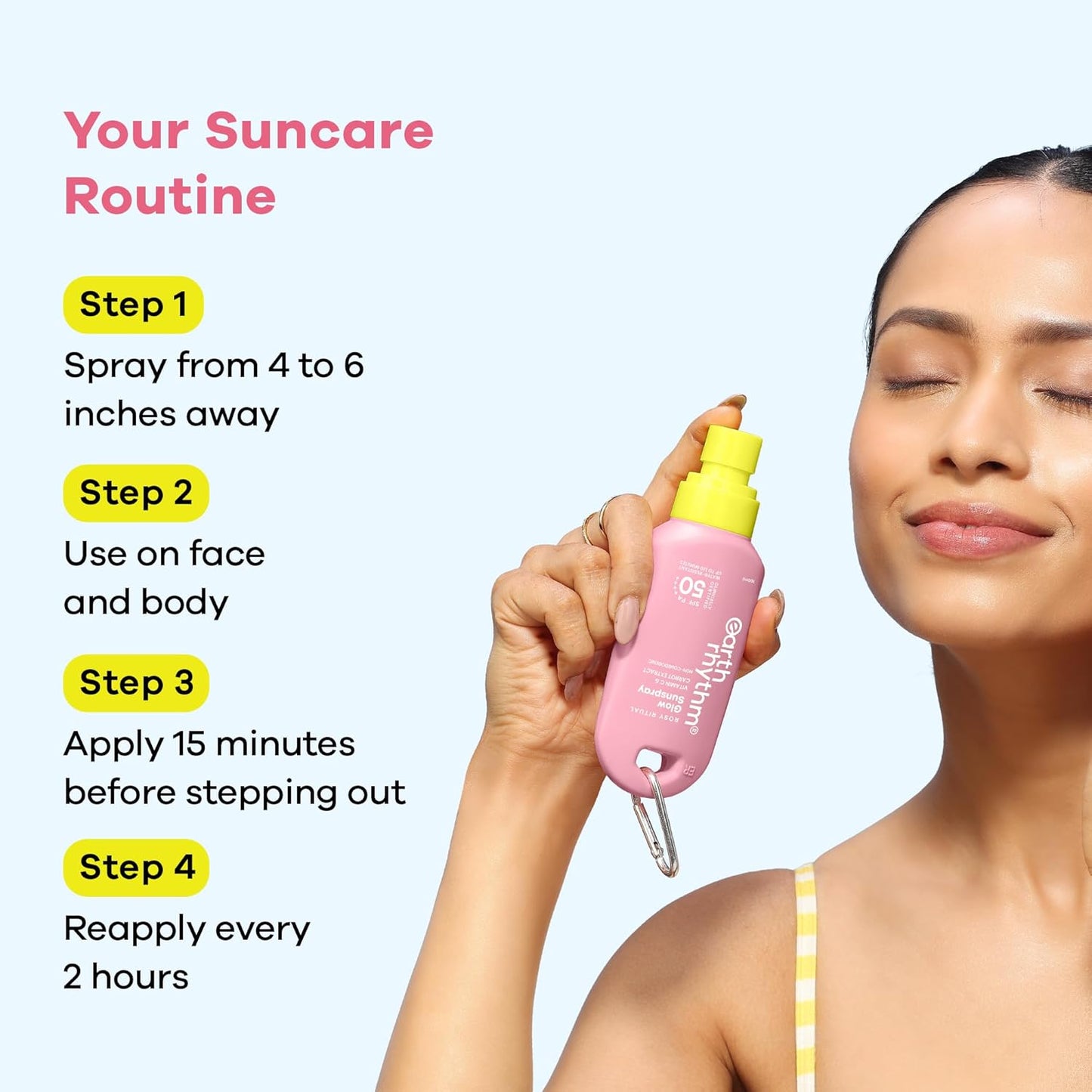 Earth Rhythm Rosy Ritual Glow Sunspray SPF 50 PA ++++ Vitamin C & Carrot Extract. In Vivo Tested