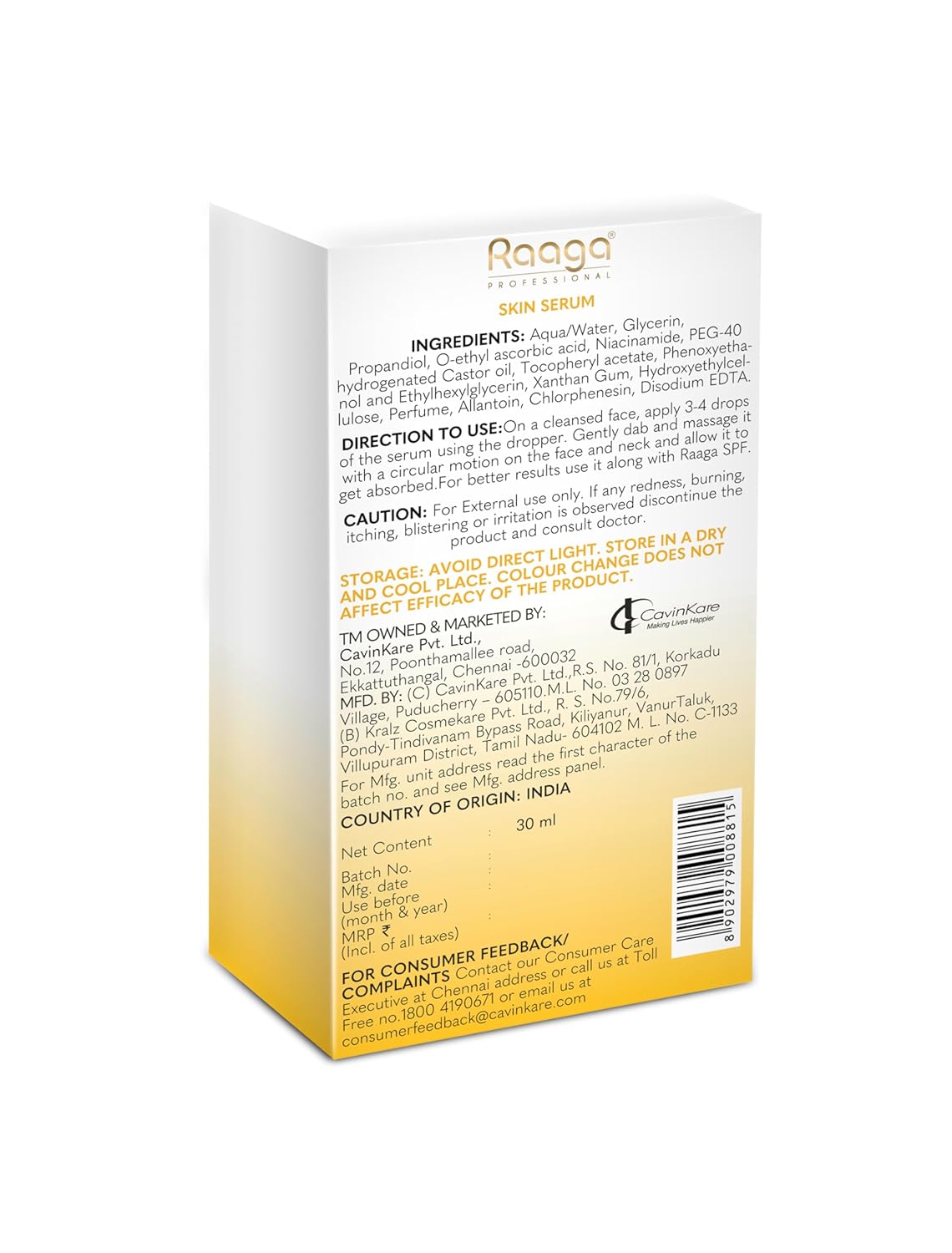 Raaga Professional Brightening Serum with Vitamin C and Niacinamide | Unlock Luminous Glow | Paraben-Free, Silicone-Free, Sulphate-Free | Ideal for All Skin Types