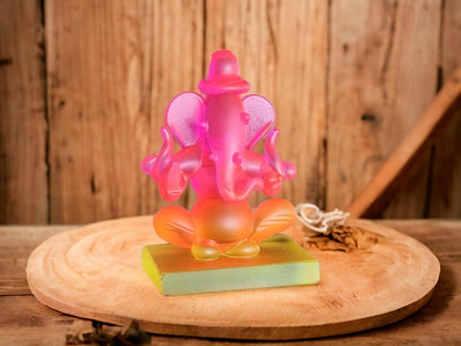 Ganesha Idol for Car Dashboard | Beautiful Ganesh Murti for Home Temple | Ganpati Figurine Statue Showpiece Sculpture for Office Desk (Pink-Orange)