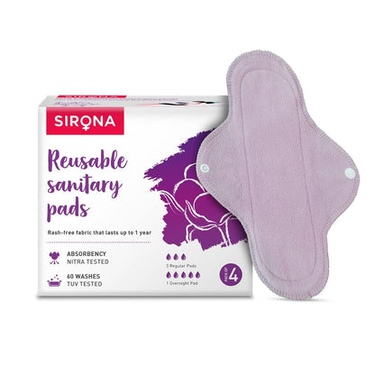 Sirona reusable sanitary pads with packaging on a white background