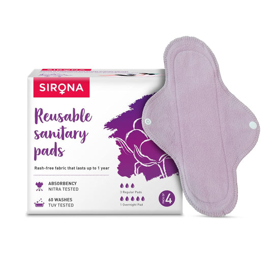 Sirona reusable sanitary pads with packaging on a white background