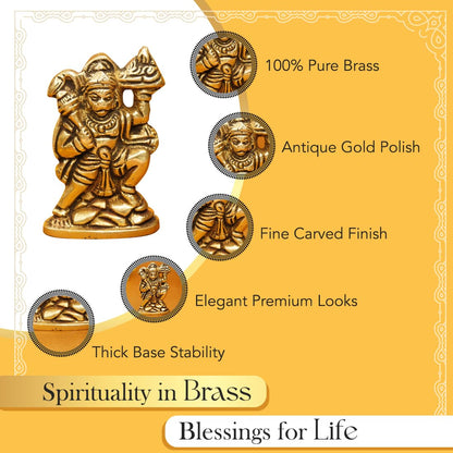 100% Pure Brass Hanuman Ji Murti for Home Puja (Size: 6 cm) | Lord Hanuman Idol for Desk, Car and Home Decor | Balaji Idol | Bajrangbali Murti | Bahubali Hanuman Idol