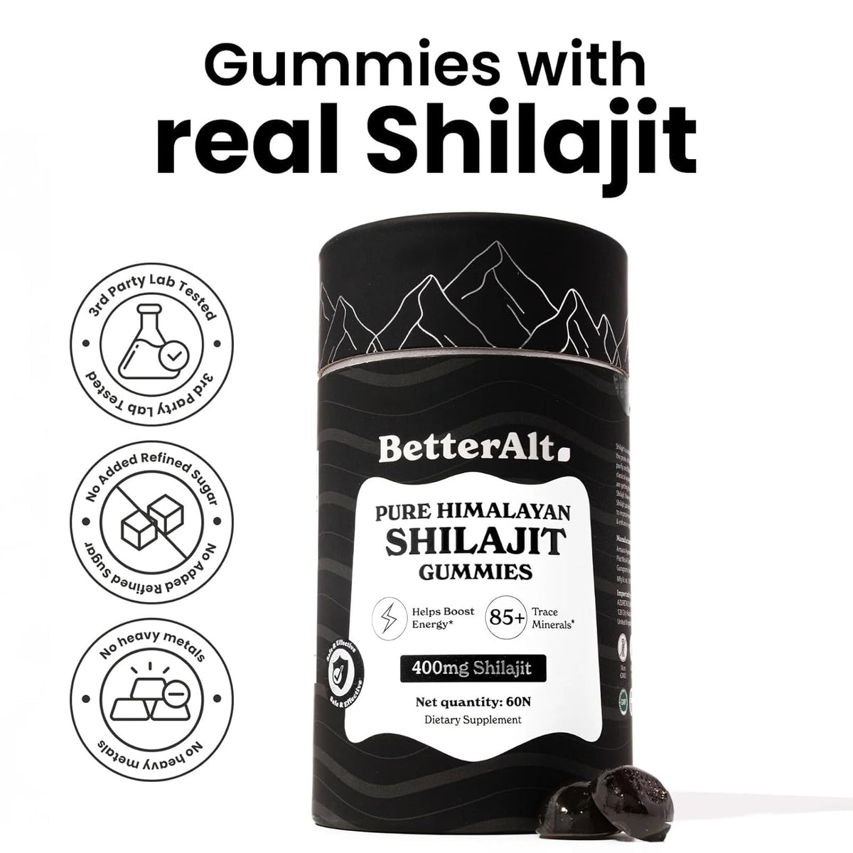 Better Alt Pure Himalayan Shilajit/Shilajeet Gummies with 100% Shilajit|Helps Muscle Recovery|Boosts Strength,Stamina & Improved energy|75%+ Fulvic Acid| Travel Friendly - Tamarind Flavor