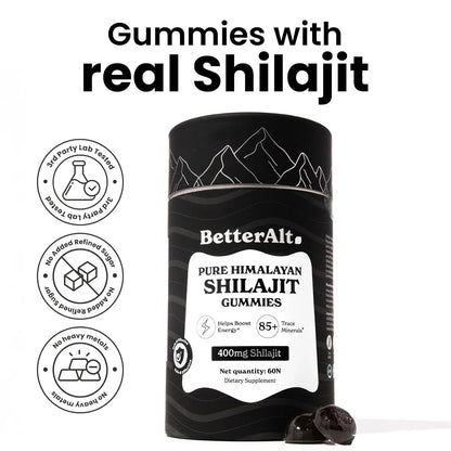 Better Alt Pure Himalayan Shilajit/Shilajeet Gummies with 100% Shilajit|Helps Muscle Recovery|Boosts Strength,Stamina & Improved energy|75%+ Fulvic Acid| Travel Friendly - Tamarind Flavor