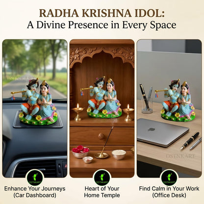 Radha Krishna Idol for Car Dashboard 3.5 Inch Multicolour Polyresin Statue | God Murti for Home Temple, Office Desk & Pooja Room | Spiritual Gift, Decorative Showpiece (8 x 6 x 9 cm)
