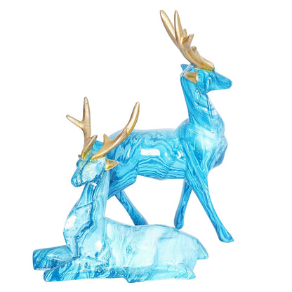 Deer Showpiece For Home Decor & Hiran Showpiece For Office Table Decorative Figurines (Set Of 2, Black) (Blue)