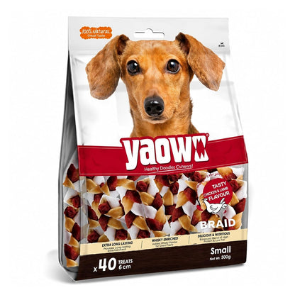 Gnawlers Yaowo Rawhide Braided Bone Filled with Chicken Inside - 500 g (5-inch)
