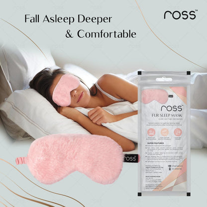 Ross 100% Mulberry Silk Faux Fur Sleep Mask – Super Soft, Plush & Smooth Eye Mask for Ultimate Comfort, Deep Sleep, Light Blocking & Relaxation – Perfect for Travel, Meditation & Better Sleep (Pink - Fur)