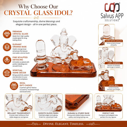 Crystal Glass Shiva Ganesha Nandi Statue | Decorative Religious Showpiece for Home, Temple & Office | Orange, 4 x 2.5 Inch