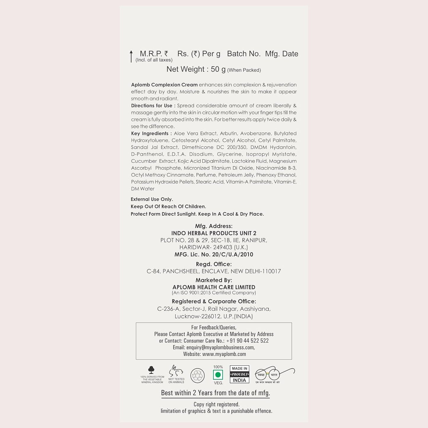 Aplomb Embellish Complexion Care Face Cream | Perfectly Blend of Alovera, Kojic Acid And Vitamin-E | For Hydrated Even-toned & Radiant Skin | Dry to Combination Skin (50 gm)