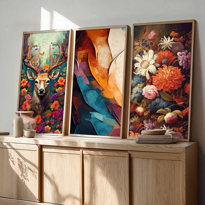 Decorative Modern Wall Art Print With Frame Abstract Paintings For Living Room Bed Room Hotel Wall Decor Digital Reprint Engineered Wood Set of 3 (Art 10, 10x19 inch)