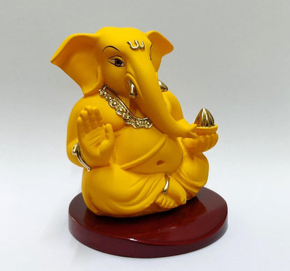 Handcrafted Poly Resin Ganesha Statue with Base - Perfect for Car Dashboard, Office Desk, Shelves, and Home Decor - Ideal Housewarming Gift! (MANGOTERRACOTTAAPPUMDF)
