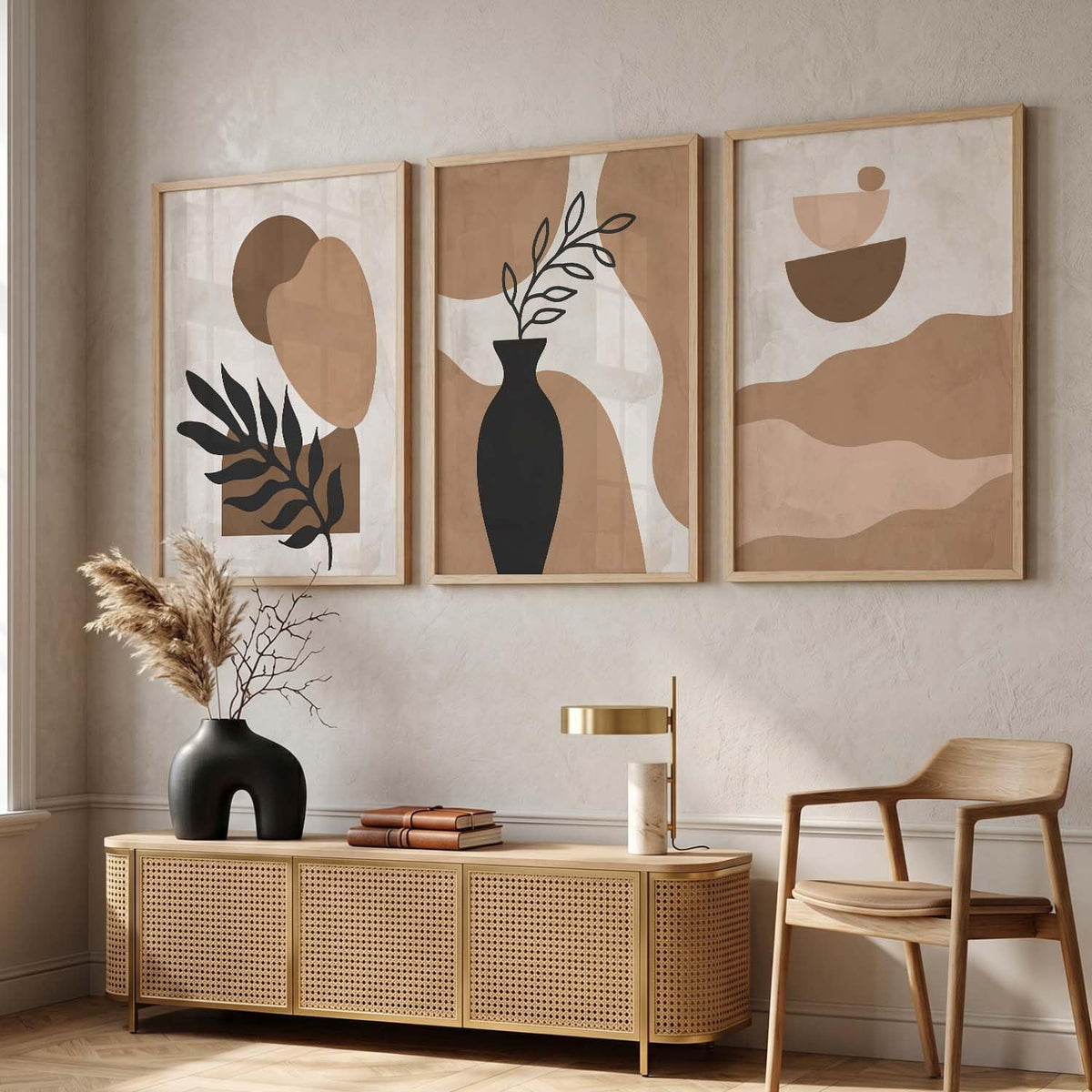 Boho Painting Wall Art Home Decoration Paintings With Frame For Living Room Bed Room Hotel Wall Decor Digital Reprint Set of 3 (13x17 inch)