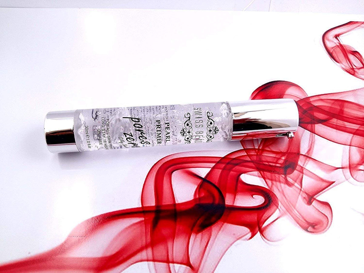 Perfume bottle with red smoke effect on a white background