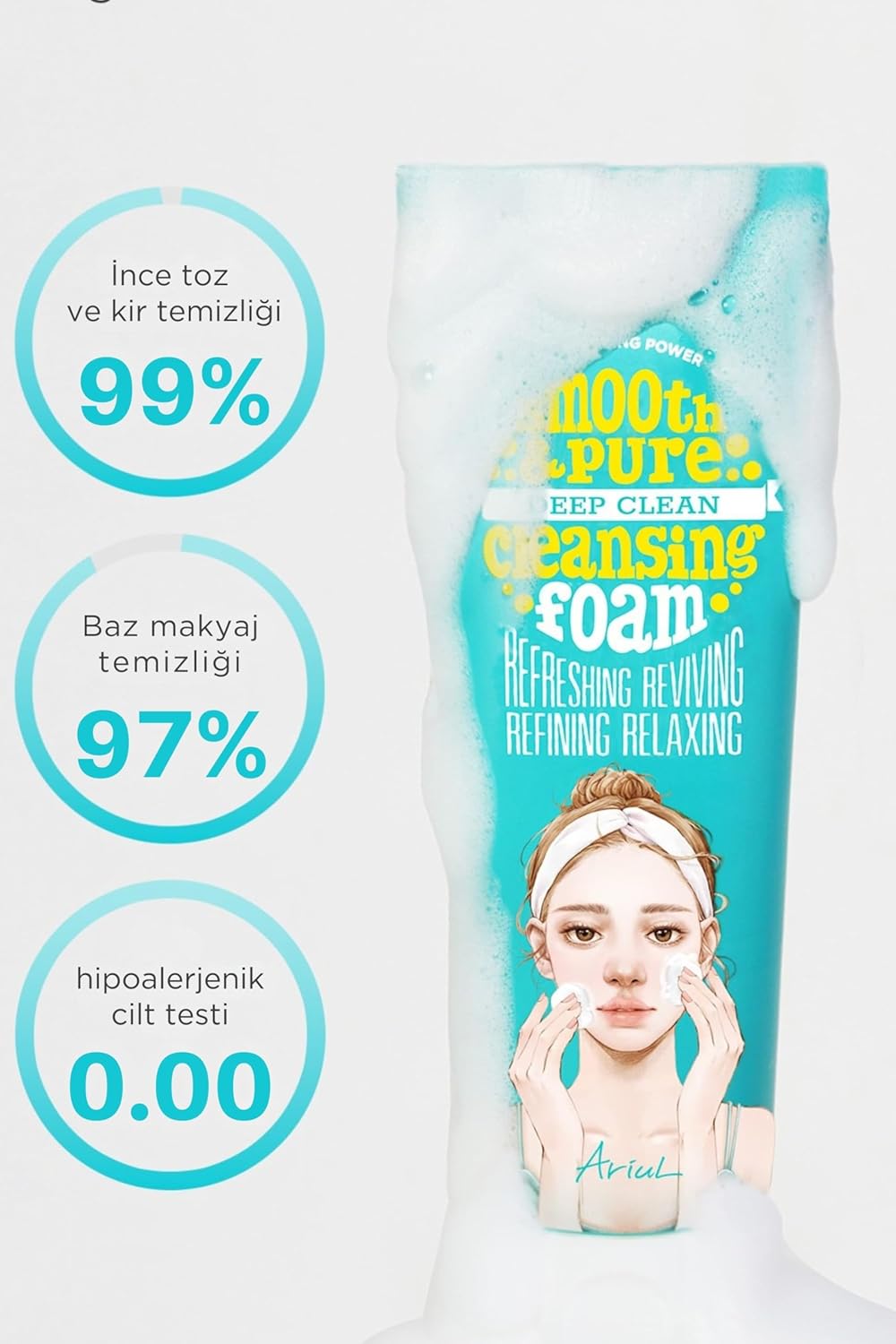 Ariul Smooth & Pure Deep Clean Cleansing Foam (120 ml) Deep Pore Cleansing Korean Face Wash, Gentle Hydrating Daily Face Cleanser, Removes Makeup & Fine Dust