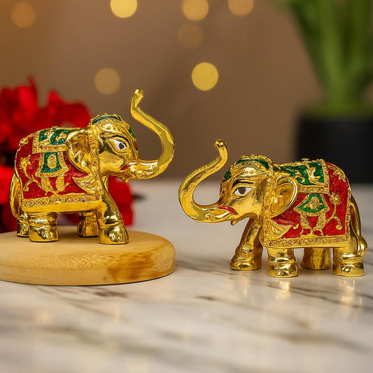 Multicolor Meenakari Elephant Idol Showpiece Figurine Feng Shui | Vastu Items for Home Decor, Good Luck | Hand Painted Elephant Decorative Items Show Pieces, Gifting (Set of 2)