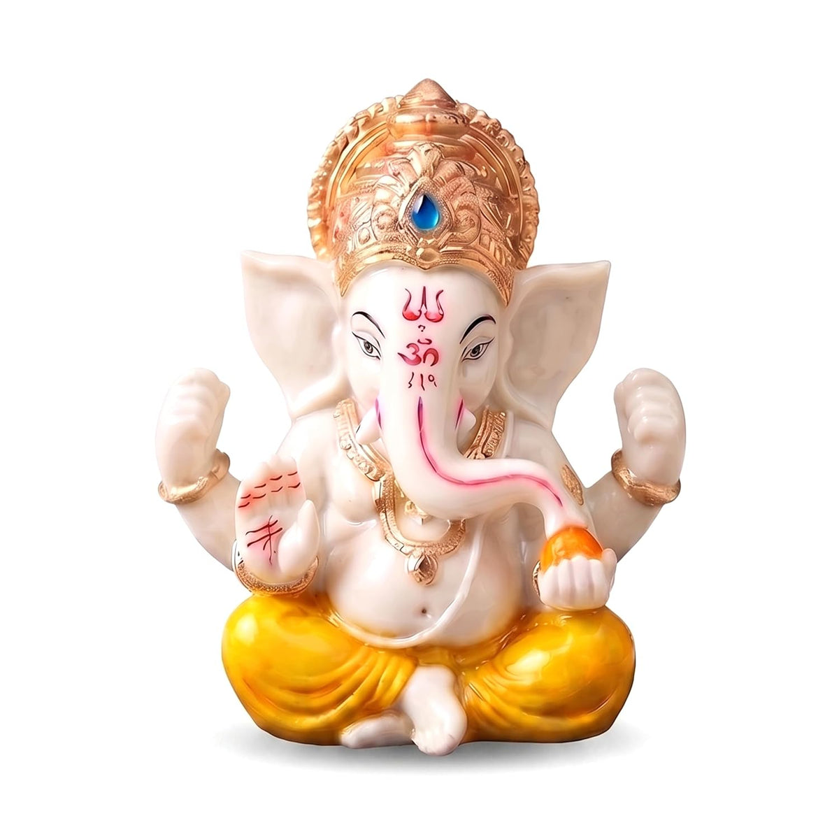 Ganesha Idol for Car Dashboard Ganesha Murti Ganpati Idol Home Decor Puja Lord Ganesh Statue Gift for Office for Office Desk Puja Room Figurine (Yellow and Cream 2.5 inches)