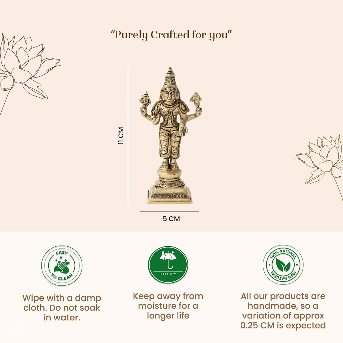 Brass Lord Vishnu Ji Idol | Handcrafted Vishnu Murti for Home Temple & Pooja Room (Design01: L5 x W4 x H11 cm)