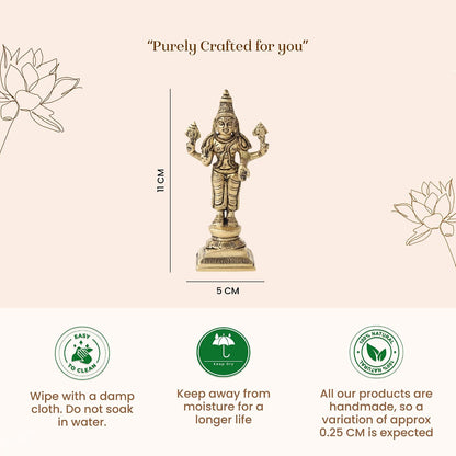 Brass Lord Vishnu Ji Idol | Handcrafted Vishnu Murti for Home Temple & Pooja Room (Design01: L5 x W4 x H11 cm)