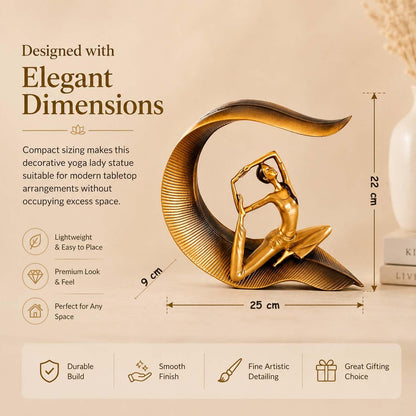 Yoga Lady Statue Polyresin Meditating Woman Figurine for Home & Office Décor 22Cm | Elegant Yoga Showpiece | Zen Décor | Namaste Meditation Idol | Decorative Woman Statue (Gold)