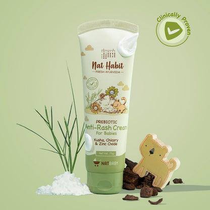 Nat Habit Diaper Rash Cream for Baby with Kusha, Coconut Oil & Zinc Oxide | Anti Rash Cream for Newborns & Infants | Soothes, Heals & Protects | Natural, Chemical-Free Baby Rash Cream, 75g