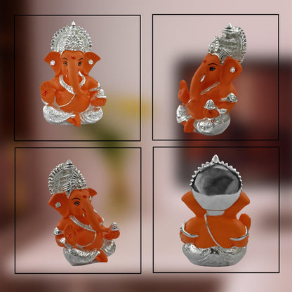 999 Silver Plated Ganesh Idol for Office Desk Puja Room God Ganesha Idol for Home Decor Ganpati for Gift Office Table Shelves Gifting Idol (8.89 x 5.08 cm) (Mango Yellow), Religious