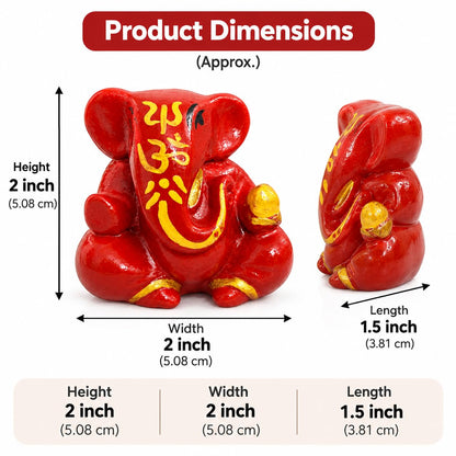 Resin Lord Ganesha Idol Car Dashboard 5x5cm (Red)