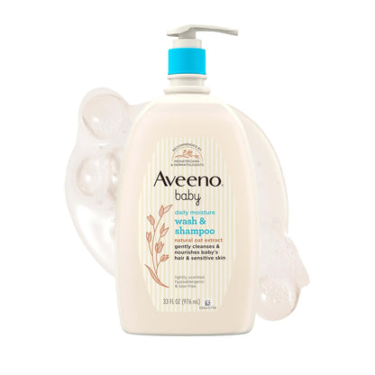Aveeno Baby Gentle Wash and Shampoo with Natural Oat Extract, Tear and Lightly Scented, 33 fl. Oz (976ml)
