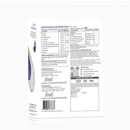 Back label of a supplement container with nutritional information and branding.