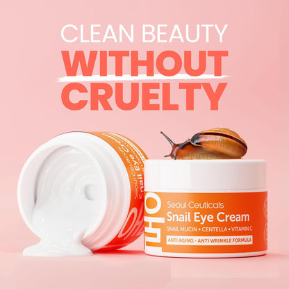 SeoulCeuticals Korean Snail Mucin Under Eye Cream – 97.5% Snail Filtrate with Centella & Vitamin C – K-Beauty Anti-Aging, Anti-Wrinkle, Dark Circles Cream – 0.5 oz