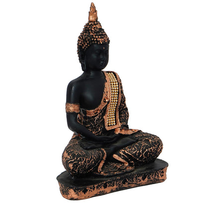 eCraftIndia Black & Copper Polyresin Handcrafted Meditating Lord Buddha Statue - Perfect for Home Decor - Ideal for Meditation, Yoga Enthusiasts - Thoughtful Gift for Diwali, Birthday