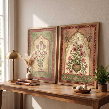 Indian Traditional Madhubani Art Wall Painting Home Decoration With Frame | For Living Room Bed Room Hotel Wall Decor | Digital Reprint | Engineered Wood Set of 2 (13X17 inch)