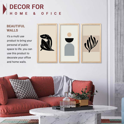 Boho Decorative Modern Wall Art Print With Frame Abstract Paintings For Living Room Bed Room Hotel Wall Decor Digital Reprint Engineered Wood Set of 3 (Art 9, 10x19 inch)