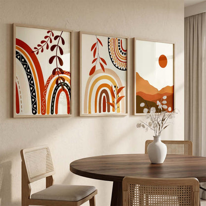 Home Decor Boho Painting Decorative Wall Art poster With Frame For Living Room Bed Room Hotel Wall Decor Digital Reprint Set of 3 (13X17 inch)