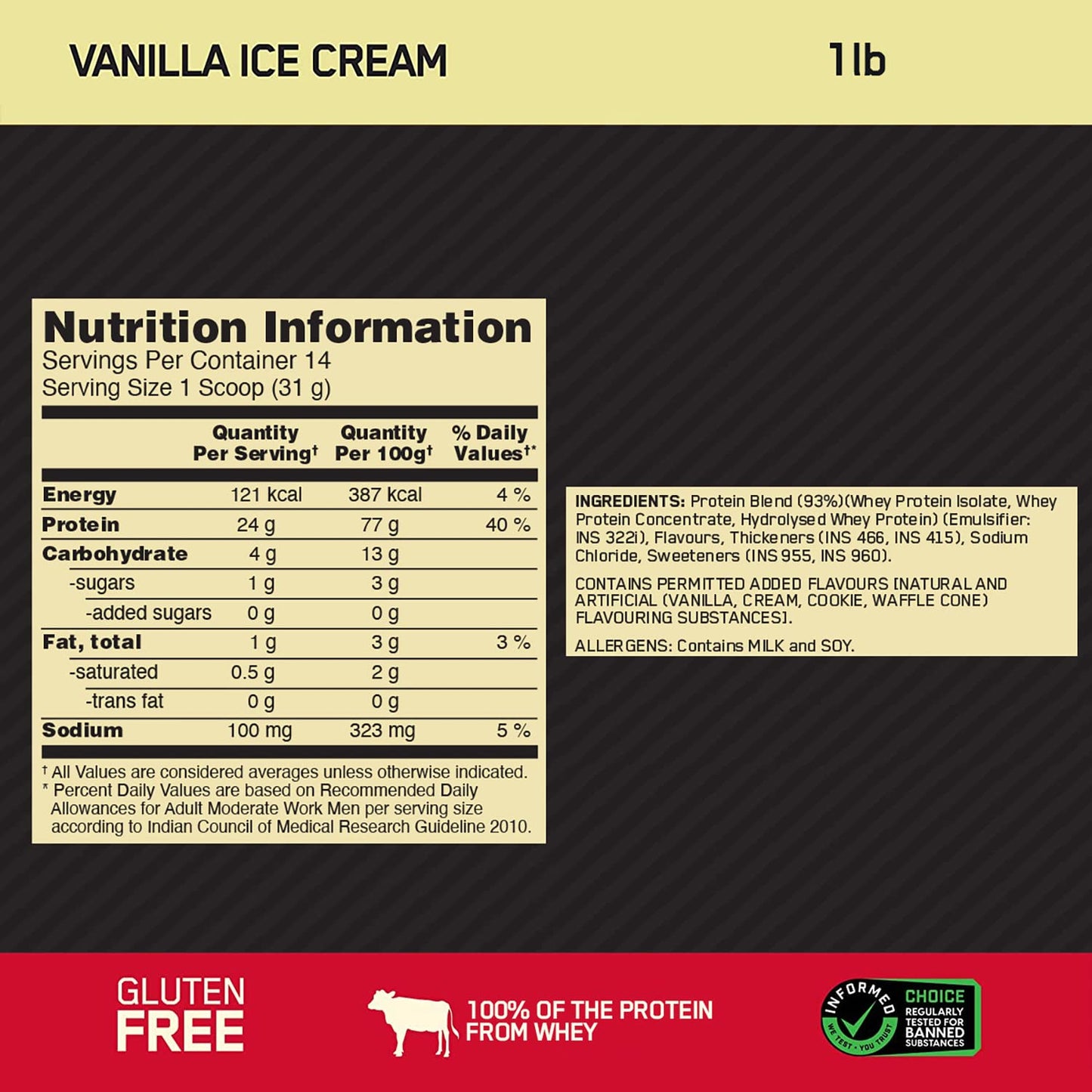 Optimum Nutrition (ON) Gold Standard 100% Whey Protein Powder - 1 lb , Primary Source Isolate