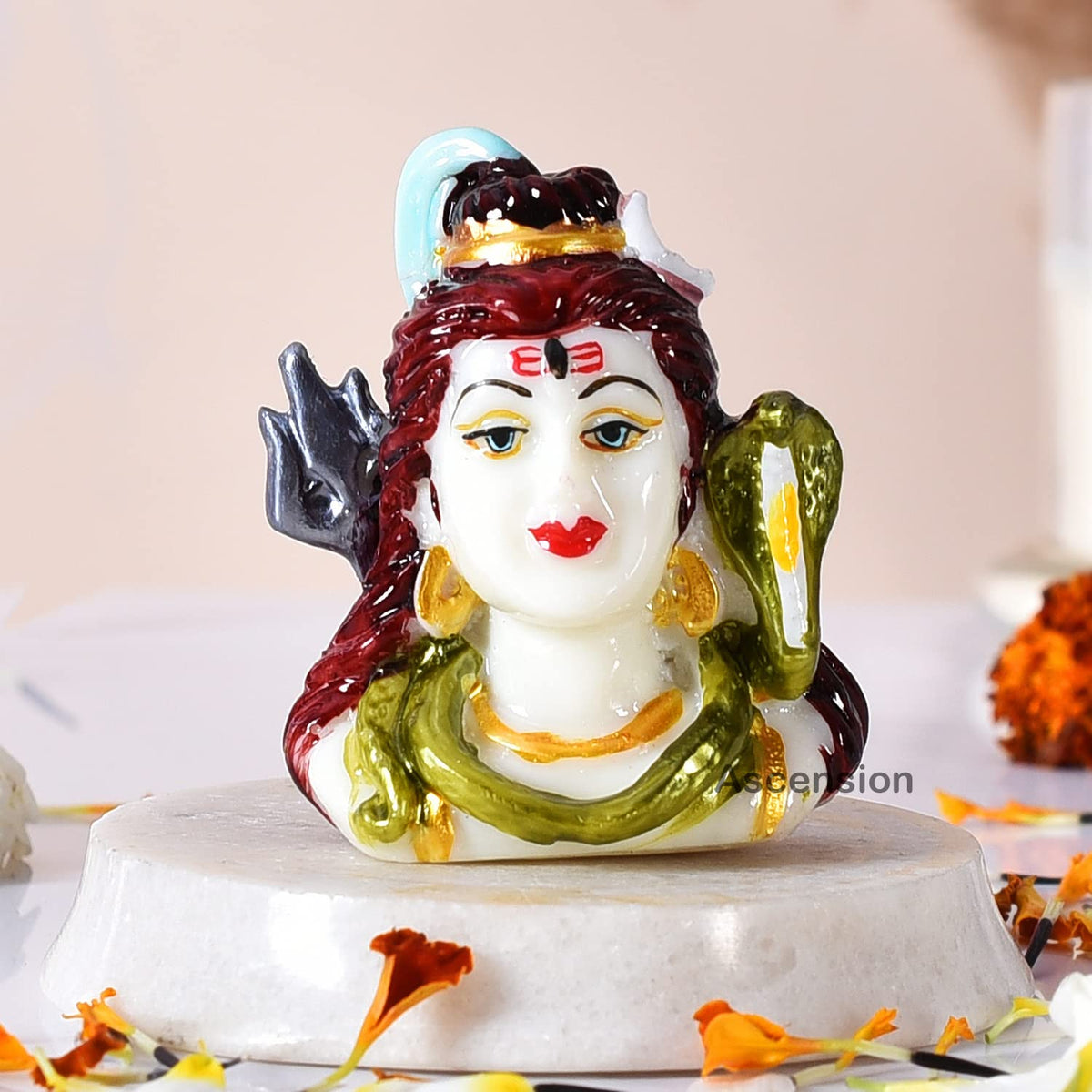 Marble Lord Shiva Statue for Car Dashboard Shankar Ji Murti Idol for Office Desk,Table, Pooja Room, Home Decoration Showpiece Figurine for Gifts