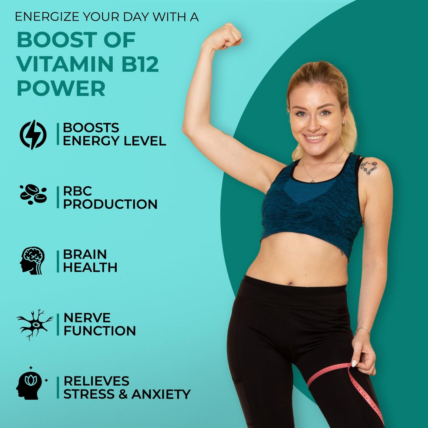 THE BODY RESERVE Vitamin B12 Tablets 1500 mcg as Methylcobalamin | Vitamin B12 Supplement for Energy, Focus & Nerve Health | 60 Veg Tablets (2 Months Supply Pack)