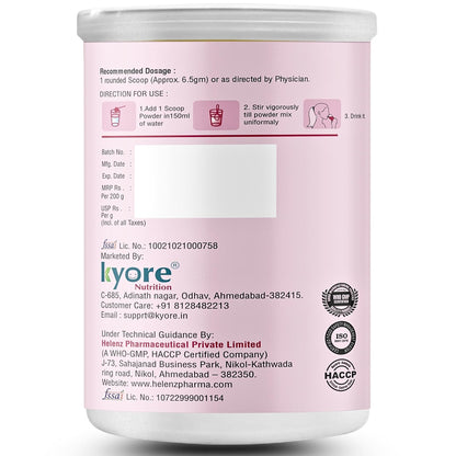 Pink container with white lid displaying text and logos on a white background