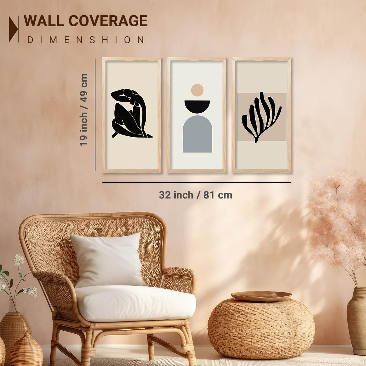 Boho Decorative Modern Wall Art Print With Frame Abstract Paintings For Living Room Bed Room Hotel Wall Decor Digital Reprint Engineered Wood Set of 3 (Art 9, 10x19 inch)