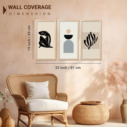 Boho Decorative Modern Wall Art Print With Frame Abstract Paintings For Living Room Bed Room Hotel Wall Decor Digital Reprint Engineered Wood Set of 3 (Art 9, 10x19 inch)